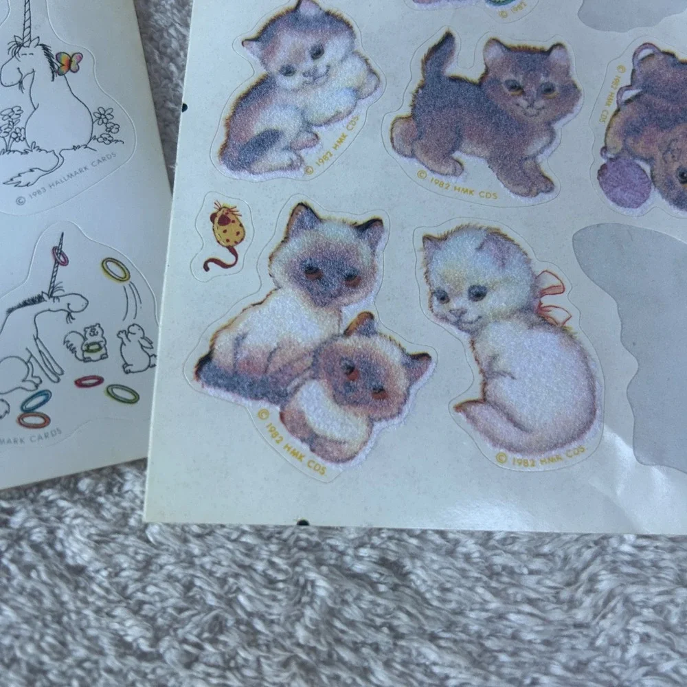 Vintage Hallmark Sticker Lot 1980s 1990s Fuzzy Kittens Rainbows Unicorn Easter